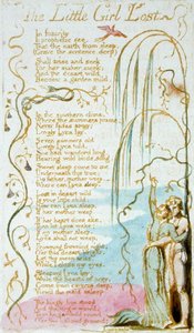 Den fortabte lille pige, billede 5 fra Songs of Innocence, 1789 (reliefradering med wc på papir) af William Blake